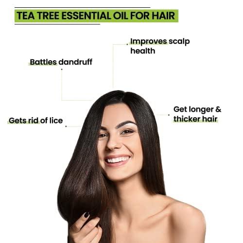 Rey Naturals Tea Tree Essential Oil & Virgin Cold Pressed Coconut Hair Oil | For Healthy Hair & Improved Scalp Condition | Dandruff, Acne, Mosquito repellent, Aromatherapy, Stress Relief Oil -200+15ML