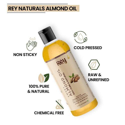 Rey Naturals Almond Hair Oil (Badam oil) - 100% Pure, Cold Pressed, for Hair & Skin | Promotes Growth, Reduces Dandruff | 100ml (Pack of 2)