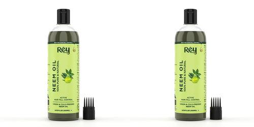 Rey Naturals Virgin Cold Pressed Pure Neem Oil For Hair & Skin | Hair Oil For Hair Growth, Dandruff Relief, Scalp Infection | Carrier Oil For Pimple | Body Massage Oil For Men & Women - 200ML*2