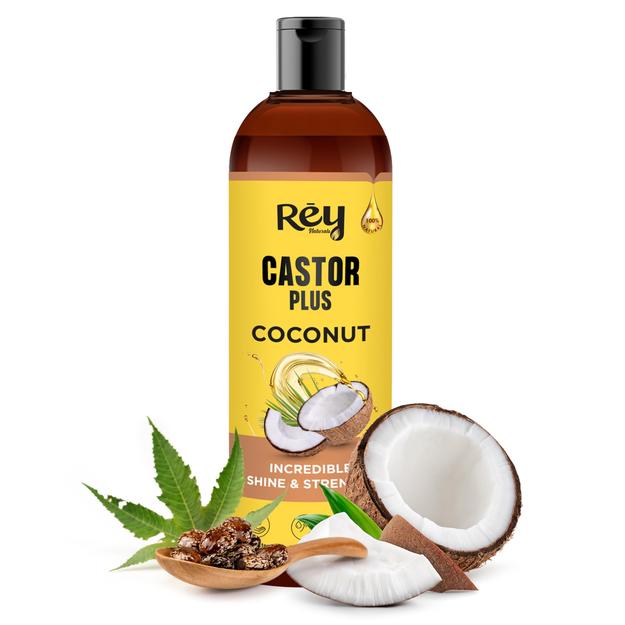 Rey Naturals Premixed cold-pressed Castor Plus Coconut Hair oil | Adds Incredible Shine And Strength To Hair | Moisturize Dry Hair, Scalp & Skin | Suitable for Men & Women 200 ml