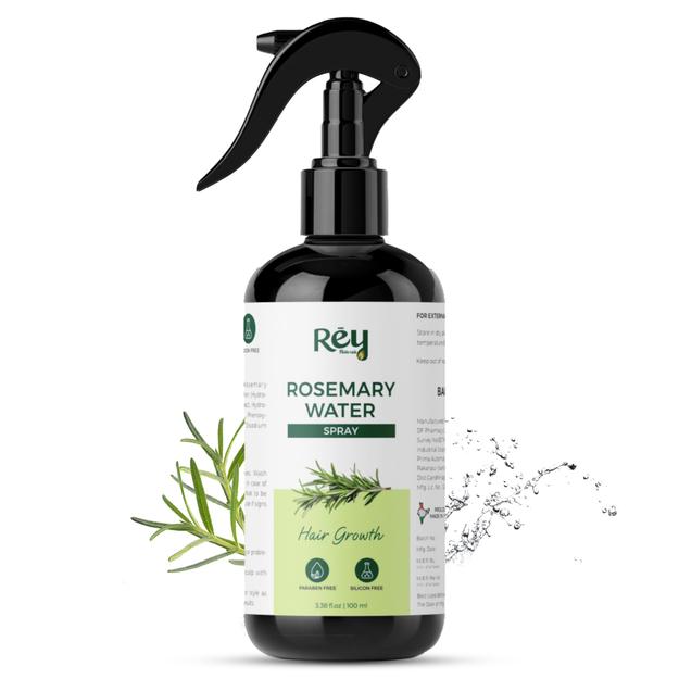 Rey Naturals Rosemary Water For Hair Growth | Rosemary Water Spray For Shiny Frizz Free Hair | Non Oily Hair Spray For Men & Women | Hair Volumizer Rose Mary Water For All Hair Types - 100ml