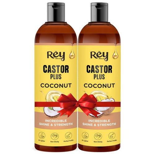 Rey Naturals Premixed cold-pressed Castor Plus Coconut Hair oil | Adds Incredible Shine And Strength To Hair | Moisturize Dry Hair, Scalp & Skin | Suitable for Men & Women - 200ml Each