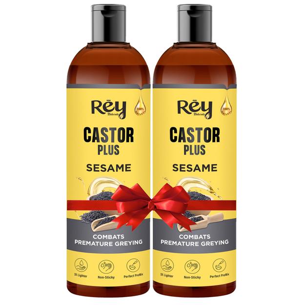 Rey Naturals Premixed cold pressed Castor Plus Sesame Hair oil | For Healthy & Nourised Hair | Suitable For Dry & Oily Scalp | For Men & Women - 200ml Each