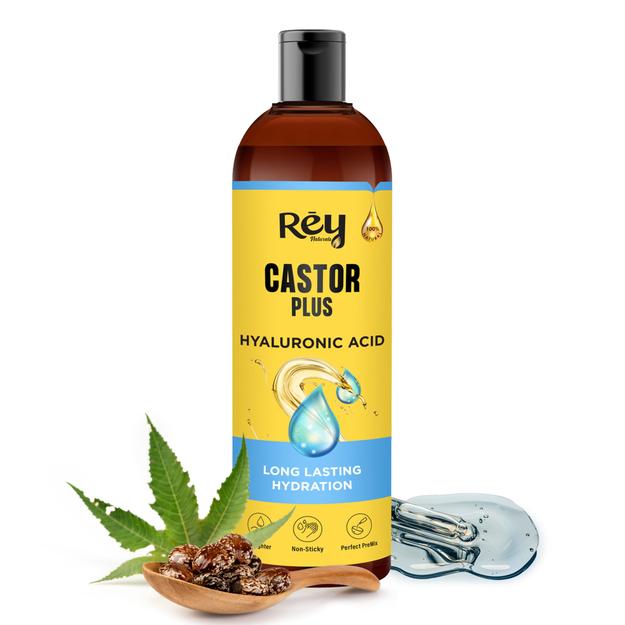 Rey Naturals Premixed cold-pressed Castor Plus Hyaluronic Hair oil | Long Lasting Hair & Scalp Hydration | For Health & Nourished Hair | Moisturize Dry Skin | For All Hair Type | Suitable for Men & Women |100Ml