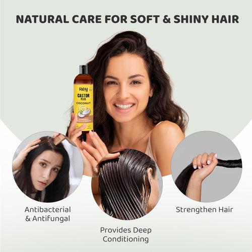 Rey Naturals Premixed cold-pressed Castor Plus Coconut Hair oil | Adds Incredible Shine And Strength To Hair | Moisturize Dry Hair, Scalp & Skin | Suitable for Men & Women - 200ml Each