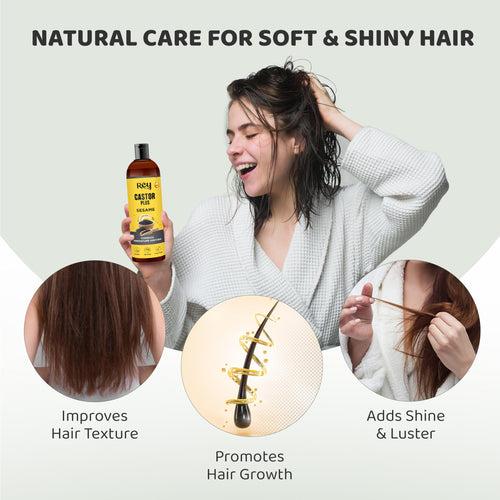 Rey Naturals Premixed cold pressed Castor Plus Sesame Hair oil | For Nourished & Healthy Hair | Suitable For Dry & Oily Scalp | For Men & Women 200 ml