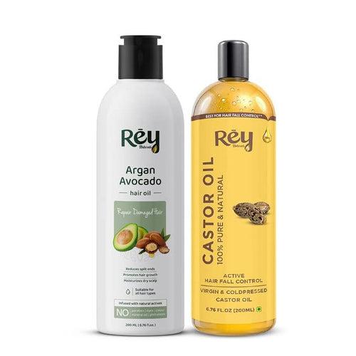 Rey Naturals Castor Oil (200 Ml) and Moroccan Argan Avocado Oil (200 Ml) Combo