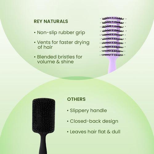 Rey Naturals Round Vented Hair Brush for men and women | Quick Drying & Pain Free Detangling | hair care products | Hair comb | Flexible Nylon Bristles (Purple)