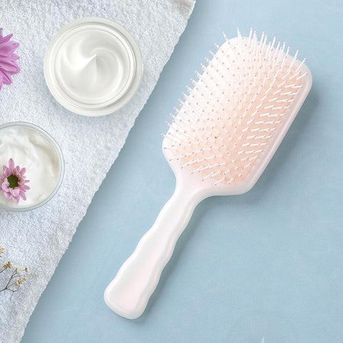 Rey Naturals Detangler Hair Brush | Flexible Bristles | Paddle Brush with Cushioning | Wet & Dry Hair | Pain Free Detangling |Hair Comb | Hair brush for Women and Men (Beige)