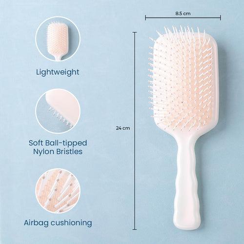 Rey Naturals Detangler Hair Brush | Flexible Bristles | Paddle Brush with Cushioning | Wet & Dry Hair | Pain Free Detangling |Hair Comb | Hair brush for Women and Men (Beige)