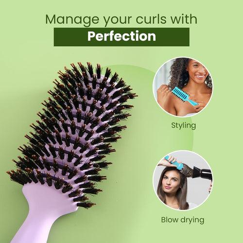 Rey Naturals Round Vented Hair Brush for men and women | Quick Drying & Pain Free Detangling | hair care products | Hair comb | Flexible Nylon Bristles (Purple)