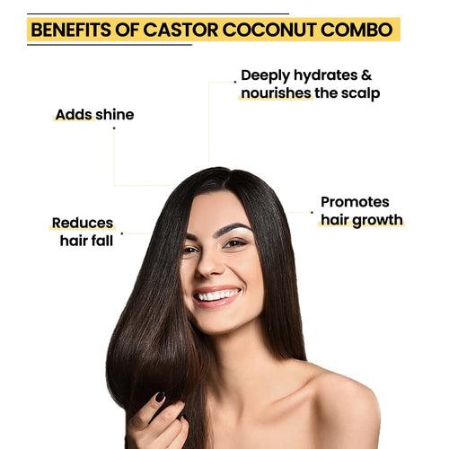 Rey Naturals Castor Oil (Arandi Oil) - Premium Cold Pressed for Hair & Skin Care - 200ml (Castor & Coconut (200 ml + 200 ml))