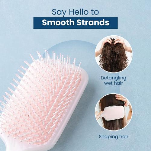 Rey Naturals Detangler Hair Brush | Flexible Bristles | Paddle Brush with Cushioning | Wet & Dry Hair | Pain Free Detangling | Hair comb | Hair brush for Women and Men (Pink)