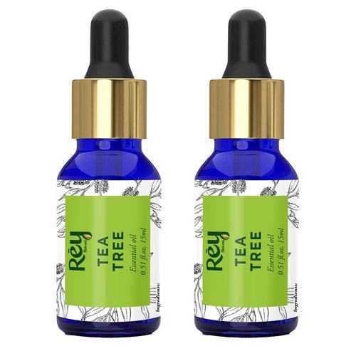 Rey Naturals Tea tree oil for Aromatherapy - Tea Tree Essential Oil for Healthy Skin, Face, and Hair - 100% Organic Remedy for Dandruff, Acne - 30 ml (15 ml x 2) super saver combo