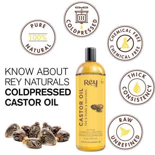 Rey Naturals® hair oils combo (Castor oil + Coconut oil + Bhringraj oil) controls hairfall - For healthy hair - No Mineral Oil, Silicones & Synthetic Fragrance