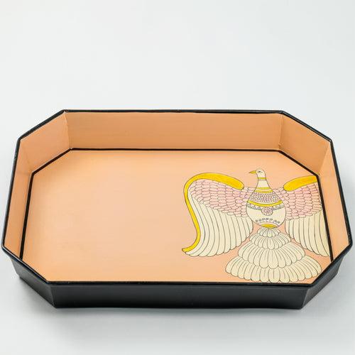 KAUNTEYA AIRAVATA Garuda Pink Large Tray with Metal Base (Octogonal Shape)