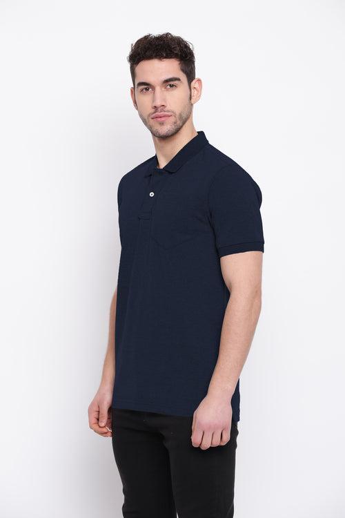 Poomer Polo Collar T-Shirt - Navy Blue