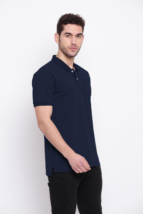 Poomer Polo Collar T-Shirt - Navy Blue