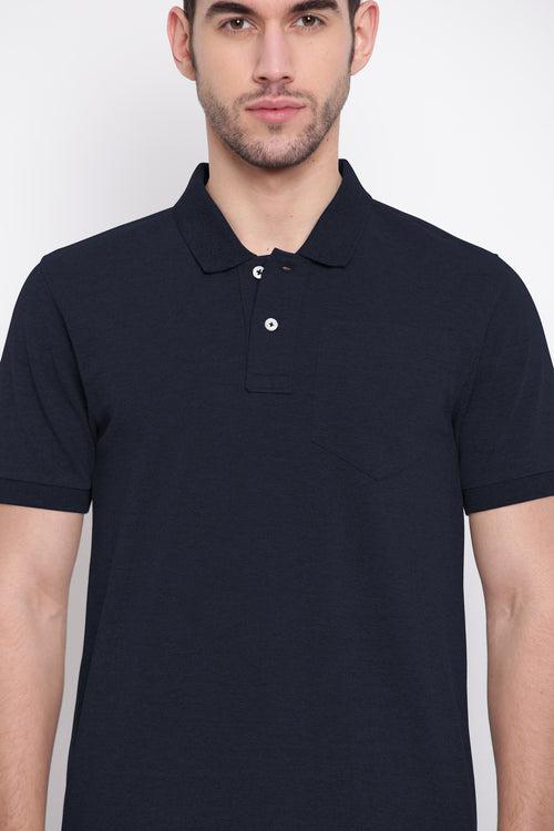 Poomer Polo Collar T-Shirt - Navy Blue