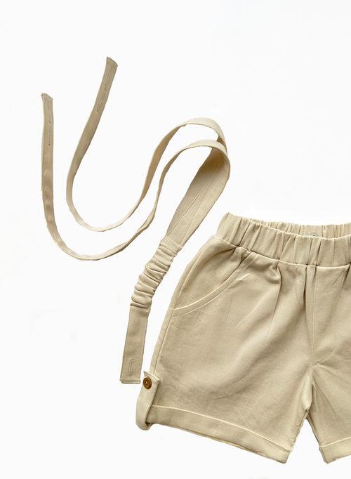 James Cream Detachable Suspender Shorts