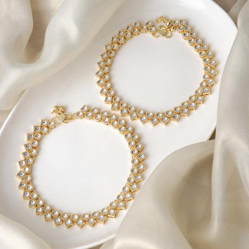 Teejh Kasturi Pearl and Gold Anklets