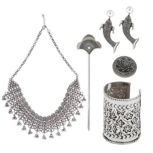 Teejh Mahabalipuram Oxidised Silver Jewellery Gift Set