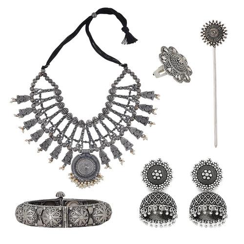 Teejh Tiruvannamalai Oxidised Silver Jewellery Gift Set