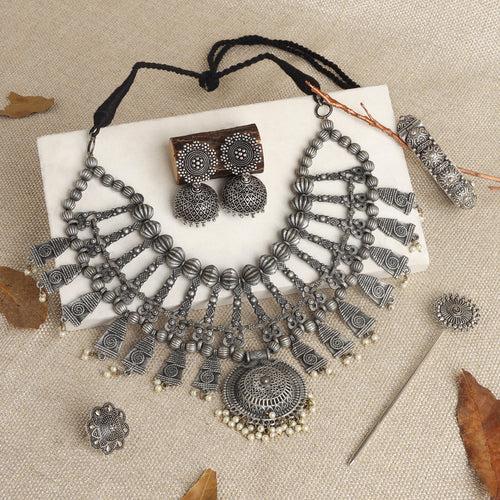 Teejh Tiruvannamalai Oxidised Silver Jewellery Gift Set