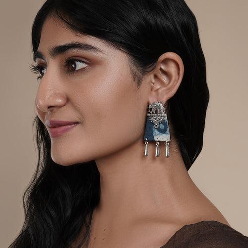 Teejh Vaani Indigo Blue Fabric Earring