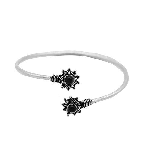 Aparna Black Flower Silver Oxidized Bracelet