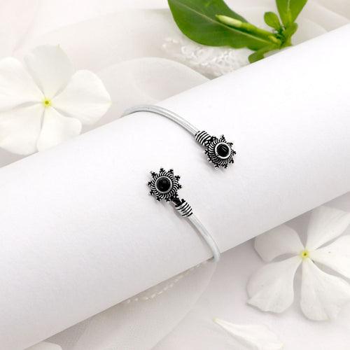 Aparna Black Flower Silver Oxidized Bracelet