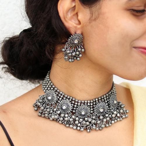 Teejh Chhaya Silver Oxidised Necklace Set