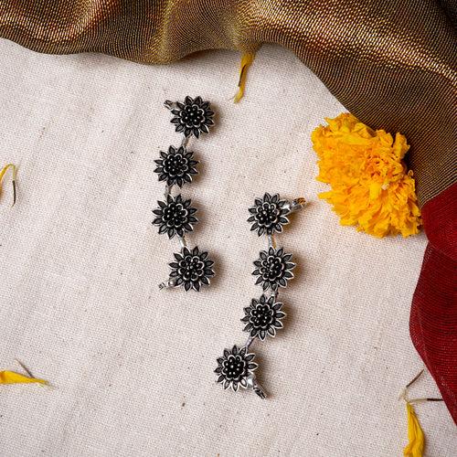 Teejh Panchali Silver Oxidised Floral Earcuffs