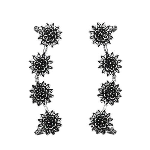 Teejh Panchali Silver Oxidised Floral Earcuffs