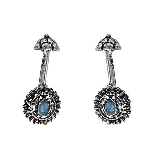 Teejh  Nitara Light Blue Stone Silver Oxidised Clip On Bugadi