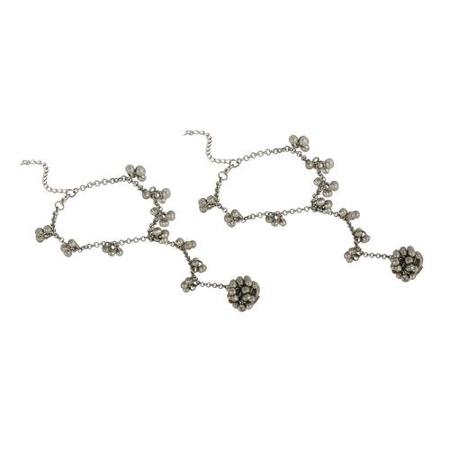 Teejh Mukkho Silver Oxidised Ghungroo Anklet