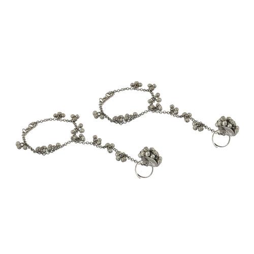 Teejh Mukkho Silver Oxidised Ghungroo Anklet