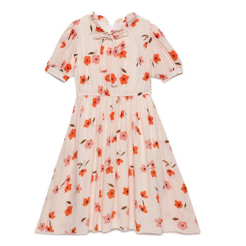 Kid Girls Tie Up Neck Puff Sleeve Printed Dress