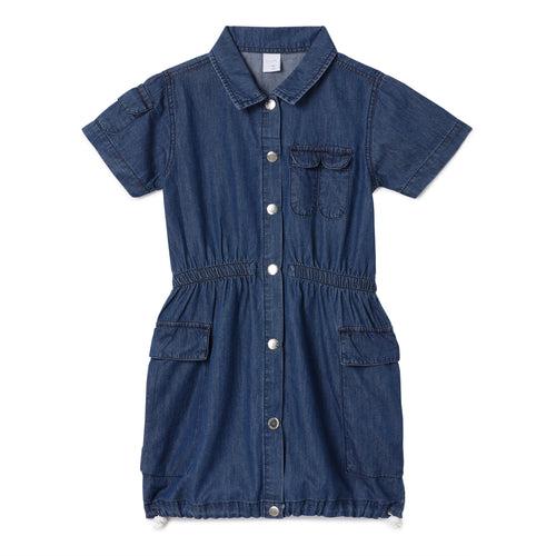 Kid Girls Half Sleeve Toggled Denim Dress