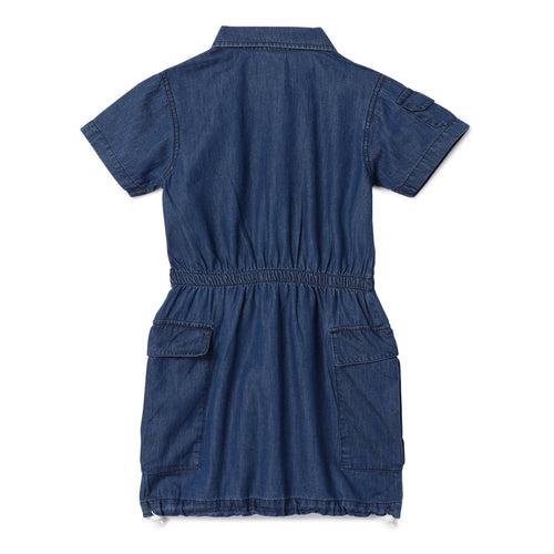 Kid Girls Half Sleeve Toggled Denim Dress