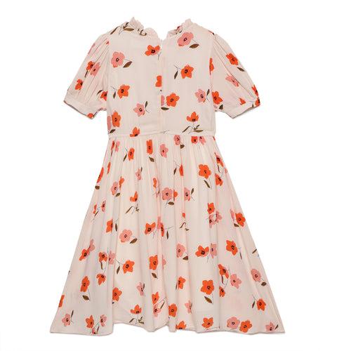 Kid Girls Tie Up Neck Puff Sleeve Printed Dress