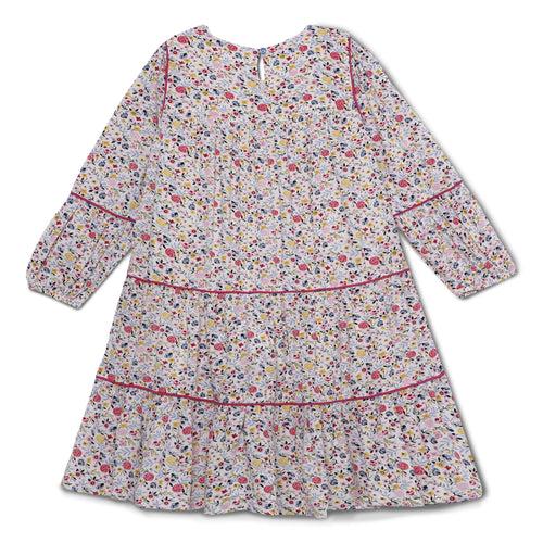 Kid Girls Decorative Tie Up Neck Printed Dress