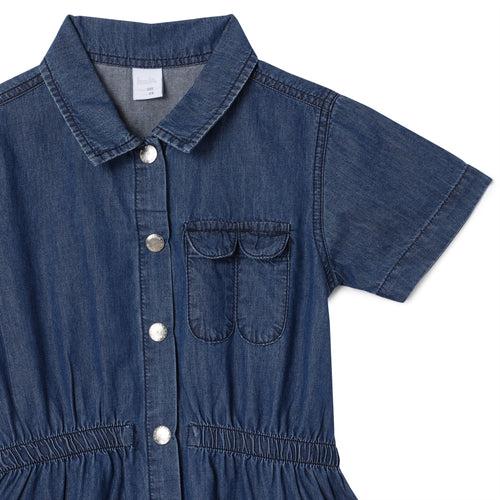 Kid Girls Half Sleeve Toggled Denim Dress