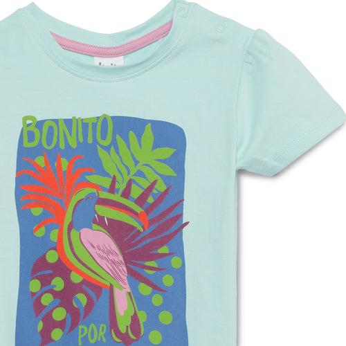 Baby Girls Round Neck Puff Sleeve Green Graphic T-Shirt