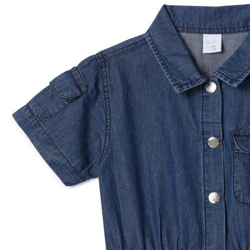 Kid Girls Half Sleeve Toggled Denim Dress