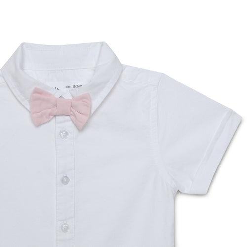 Baby Boys Shirt With Bow Tie and Suspender Shorts -3pcs set