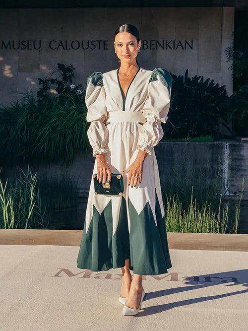 White V-Neck Long Dress