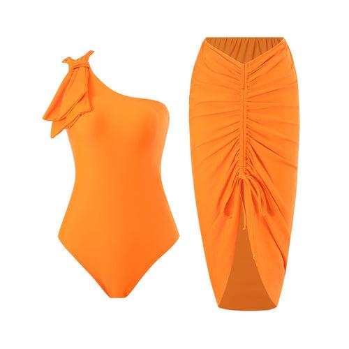 Vibrant Orange One-Shoulder Swimwear