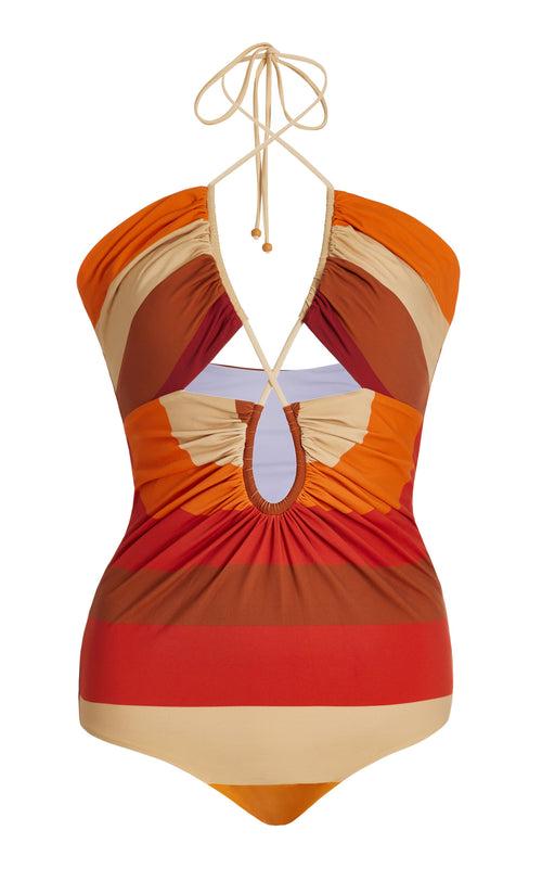 Vintage Colorblock Halter Neck Swimsuit