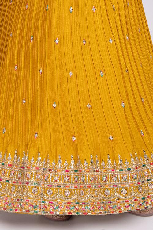 Yellow Zari and Sequins work Cape Pattern Lehenga Choli for Girls